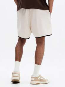 SUMWON Cream Scripted Logo Basketball Style Shorts With Black Piping Details And Drawstring Waist Summer Casual Wear - Apricot - View 5