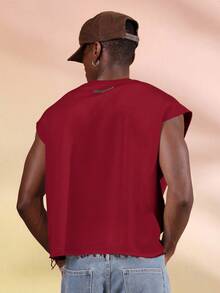 SUMWON Sleeveless V Neck Tank Top Casual Summer Cropped Tee Basic Wardrobe Essential Fashion Statement Piece Plain - Red - View 2