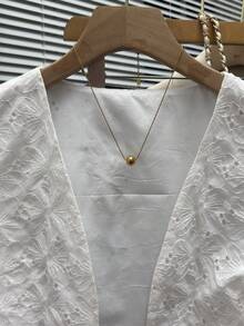 Franclia 女士刺绣镂空开襟休闲背心外套 - 白色 - 查看 3