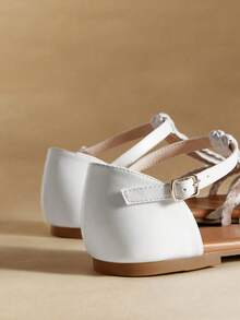 Rosivie Summer New White Woven Roman Sandals Women, White Hollow Flats, Retro Fashion Vacation Style - White - View 4