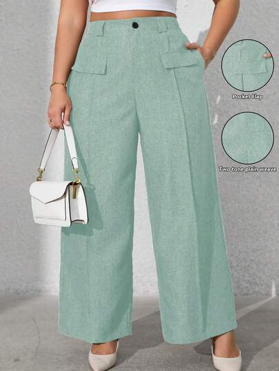 Vionelle Plus Size Women's Solid Color Front Pocket Casual Suit Pants Linen Pants For Women Women's Pants For Summer High Waist Pants Wide Leg Pants Wide Leg Summer Pants Women's Pants For Summer Women's Pants For Summer