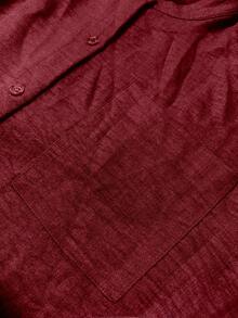 Elenzga Plus Size Women's Elegant Alice Fabric Shirt Collar Raglan Sleeve Waist Tie Bow Wooden Button Spring/Summer New Versatile Casual Club Fashionable Design Dress - Burgundy - View 6