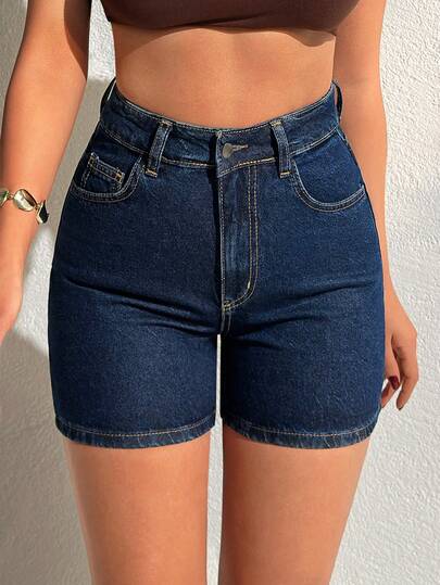 EURMUSE 100% Cotton High Waist Dark Wash Denim Woman Short Stretchy Jean Shorts Womens Jean Short Jean Shorts Curve Jean Shorts Women Jean Short