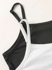 SHEIN 2pcs Tween Girls' Casual Fitted Comfortable Black & White Tank Top Set - Multicolor - View 2