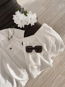 GlowEve Bộ đồ hè thanh lịch, thường ngày, chất liệu vải lanh trắng, cổ polo, tay ngắn và quần short. - trắng - Xem 4