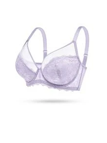 LUVLETTE Plus Soft Woman Lingerie Lounge Curve Sheer Full Coverage Support&Breathable Underwire Sexy Unlined Minimizer Lace Elegance & Mesh Purple Bra Bridal Intimates - Mauve Purple - View 11