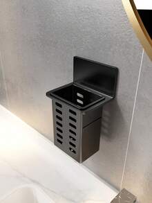 2 piezas Estante de almacenamiento para baño montado en la pared con marco negro, organizador transparente y ahorra espacio para cepillo de dientes, pasta de dientes, peine y cosméticos - Negro - Ver 8