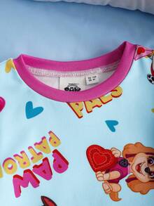 SHEIN | PAW Patrol 两件套女童卡通小狗印花圆领插肩袖上衣和裤子舒适弹力睡衣套装 - 藍色 - 查看 7