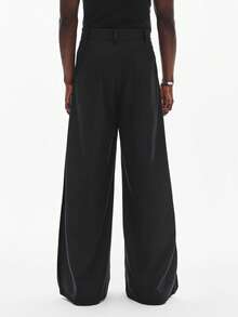 STYNVO Quần ống rộng dáng suông nam, quần ống rộng màu trơn có cúc, quần oversized nam, quần ống rộng đen nam, quần ống rộng thùng thình nam. - màu đen - Xem 2