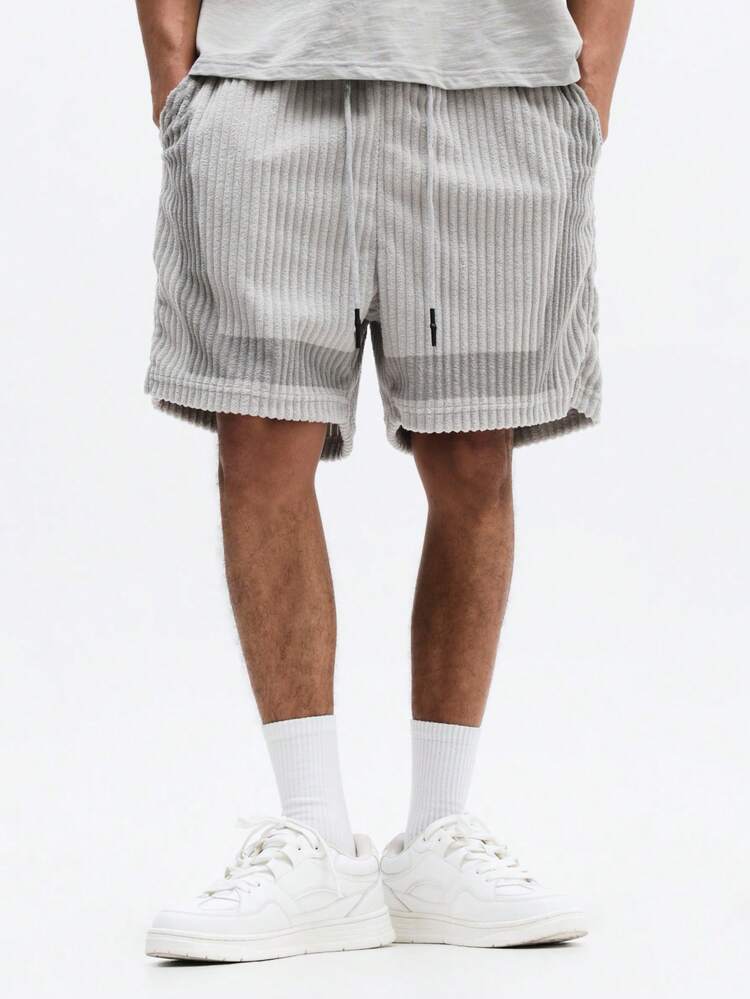 Ribbed Corduroy Drawstring Shorts With Pockets