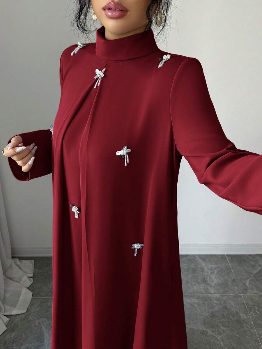 Yasmyna 女士水钻装饰高领长袖阿拉伯风格连衣裙