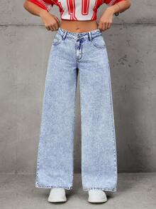 SHEIN Tall Fashionable Casual Versatile Tall Women's Loose Fit Straight Leg Long Jeans - Light Wash - View 1