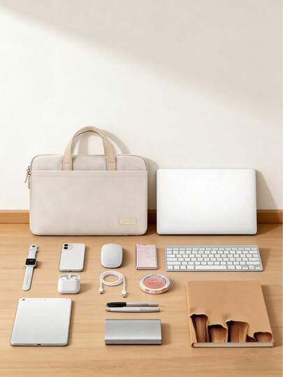 Madebyblanc 1PC Large Capacity Anti-Shock Multiple Compartments Khaki Minimalist Laptop Bag Business Travel Commute Multifunctional Portable Organizer Tablet Sleeve Luggage Strap Casual Office