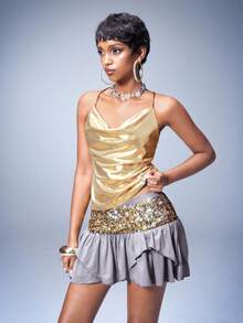 Y2Kool Women's Sequin Pleated Sexy Mini Skirt, Suitable For Party, Evening, Y2K Streetwear, Spring/Summer - Grey - View 7