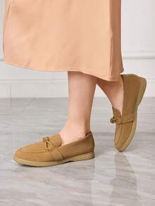 Sleekvia Casual Versatile Commuting Fringe Decor Flat Loafers - Camel - View 5