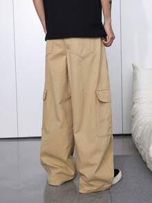 Manfinity Hypemode Lösa cargojeans med vida ben och sidofickor, khaki, vår/sommar - Kaki - Visa 2