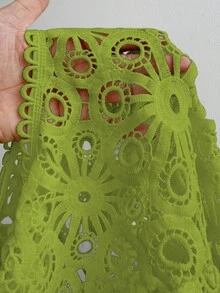 Maweii 大码纯色镂空圆领薄纱休闲长袖衬衫 - 芥末黃 - 查看 7