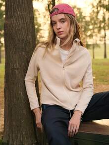 SHEIN In My Nature Women's Casual Minimalist Zip-Up Outdoor Fleece Jacket, Autumn