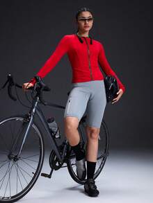 Powerista Women's Round Neck Zipper Front Casual Versatile Daily Outdoor Long Sleeve Cycling Jersey - Red - View 7