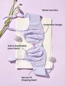 LUVLETTE Woman Full Coverage Lingerie Lounge Curve Support & Breathable Purple Underwire Sexy Unlined Minimizer Lace Elegance Bra Bridal Intimates