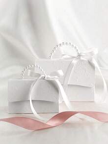 10个/2个装 - 仿珍珠装饰礼品袋，简约派对包装袋，珍珠手柄装饰纸质礼品盒，精致纯白礼品包装盒，适用于情人节、婚礼礼物，凸版印刷花朵迷你包装袋纸盒礼品套装盒小礼品袋婚礼赠品派对装饰，母亲节礼品盒 - 白色 - 查看 6