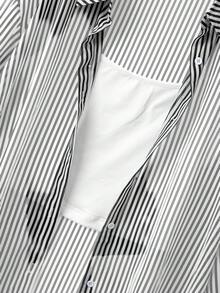GlowEve CURVE Große Größen Lässig Pendler Gestreiftes Langarm Hemd & Hosenträger Set - Schwarz und Weiss - Übersicht 4