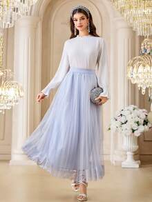 Modelyn 女士纯色蕾丝裙 - 藍色 - 查看 5