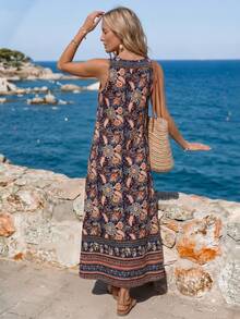 Sylviya 女士休闲佩斯利花卉印花口袋长连衣裙，无袖，日常、度假、春夏基本款 - 彩色 - 查看 2