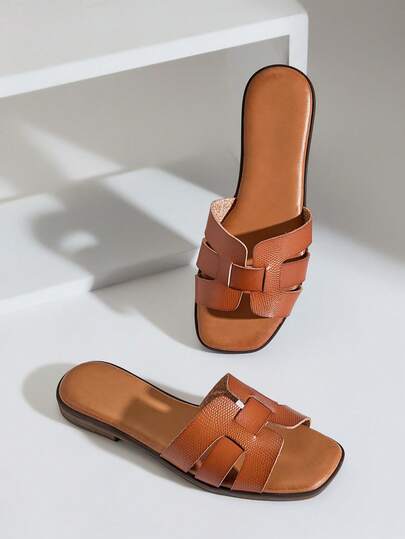 SHUZIA Minimalistiska, avslappnade, bekväma, korsade platta sandaler för kvinnor