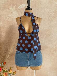 Soleia 女士波点印花性感时尚吊带背心，适合度假、夏季、波西米亚风、春夏、复古风穿着 - 彩色 - 查看 5