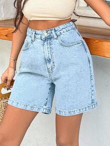 EURMUSE Plus Size Light Wash Denim Shorts For Women - Medium Wash - View 4