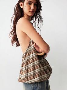 Bohemela Women's Casual Striped Backless Halter Top, Summer - Multicolor - View 3