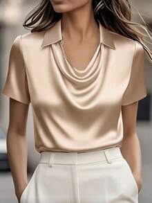 EMERY ROSE Blouse élégante ajustée à col, manches courtes pour le bureau pour femmes - Nude - Voir 1