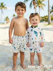 SHEIN GraphicGems 婴幼儿连体长袖泳衣，沙滩防晒泳衣 - 彩色 - 查看 5