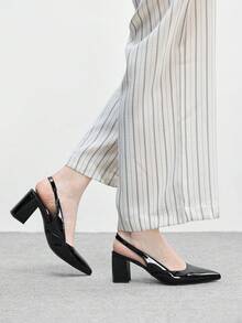 CUCCOO BIZCHIC Giày cao gót đế dày màu đen hở gót mũi nhọn dành cho nữ, thiết kế tối giản cổ điển, thích hợp cho đi làm, hẹn hò, dự tiệc, kỳ nghỉ hoặc đám cưới. - Đêm tối - Xem 5