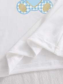 SHEIN 2pcs Girls' Cartoon Bear Print Knit Long Sleeve Top And Pants Pajama Set - White - View 6