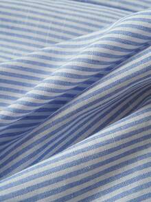 Elaquor 大码女式条纹卷袖单排扣衬衫，纯色吊带背心和短裤休闲套装 - 藍白色 - 查看 7