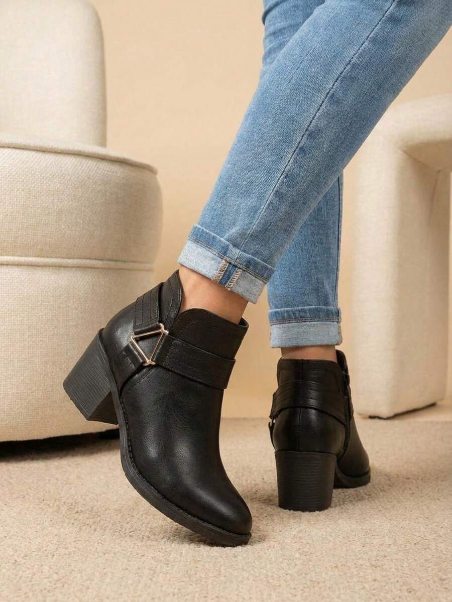 Vegan Leather Booty, Ultra Light Sole, Round Toe, Side Closure Classic Model 2705 - Black - View 1