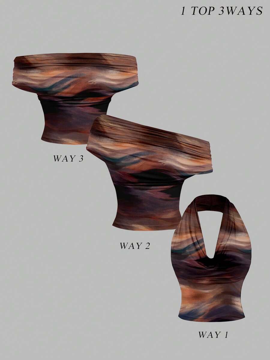 SHEIN MOD Elegant Abstract Brown Tie Dye Print Pattern Casual Vacation Style Women Tank Top, Suitable For Spring/Summer Vacation - Multicolor - View 1