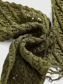 ROMWE Handmade Beaded Crochet Neck Tie Vacation Style Sweater Top - Green - View 4