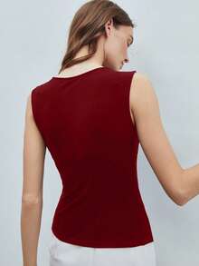 MOTF PREMIUM WOMEN'S SOLID RUCHED SLIM FIT TANK TOP - Red - View 2