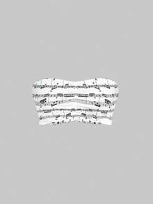 ROMWE Y2K Gothic Music Note Pattern Bandeau Bra - Multicolor - View 5