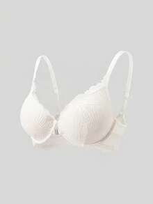 DesireSculpt 1件性感蕾丝加垫钢圈聚拢前扣文胸 - 白色 - 查看 3