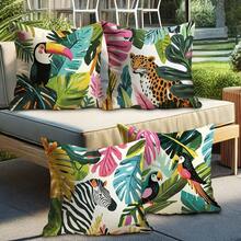 4pcs Tropical Animal Pattern Outdoor Pillow Covers, Zipper Closure Decorative Pillow Cases For Patio, Garden, Hanging Chair, Sofa - Pillow Inserts Not Included - Multicolor - View 6