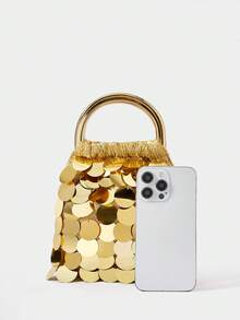 SHECARRY Túi xách nữ phong cách Bohemian đính hạt, tay cầm bằng gỗ. - Vàng - Xem 3