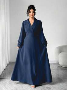 Elenzga 这款大码女士优雅绿色长裙，饰有纽扣，交叉领设计，A字腰线，撞色袖子，剪裁优雅成熟，适合外出、聚会、上学、毕业典礼、假期、情人节、音乐节、母亲节、万圣节、感恩节、复活节、国庆节、舞会、约会、派对、婚礼、户外活动等各种场合。 - 藏蓝色 - 查看 7