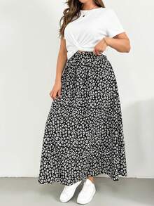 SHEIN Essnce Plus-Size Women's Summer Two Pieces Set, Short-Sleeved Set, Printed Half Skirt Two Pieces Set, Plus-Size Women's Casual And Comfortable Set, Printed Women's Clothing,Summer Outfits For Women Lounge Sets For Women Vacation Two Pieces Set 2 Piece Summer Outfit Summer Sets For Women 2 Piece Skirts Sets Two Peice Skirt Set Summer Long Skirt Sets Summer - White - View 4