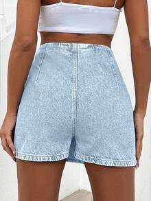 EURMUSE 100%Cotton Women's Summer Denim Skort With Front Cover - Light Wash - View 2