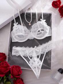 2pcs White Lace Sexy Lingerie Set - White - View 8