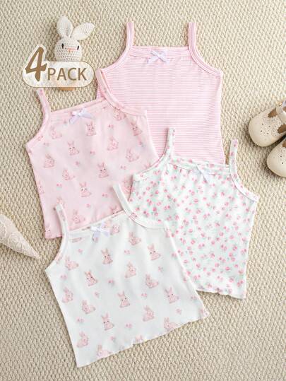 Souflis Souflis 4pcs/Set Infant & Baby GirlDitsy Floral Blouses, French Countryside Style, Comfortable & Fashionable, Spring/Summer